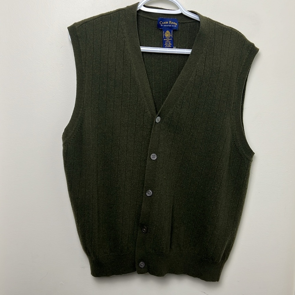 Club Room By Charter Club 100% Lambswool knit Sweater Vest Olive Green Size XL